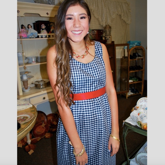 Vintage Gingham Dress USA Summer 4th of July Maxi - Picture 4 of 7